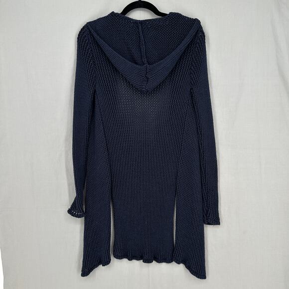 Allison Joy Evereve Cardigan Sweater Small Navy Blue Hooded Open Knit Beachy - Picture 3 of 9